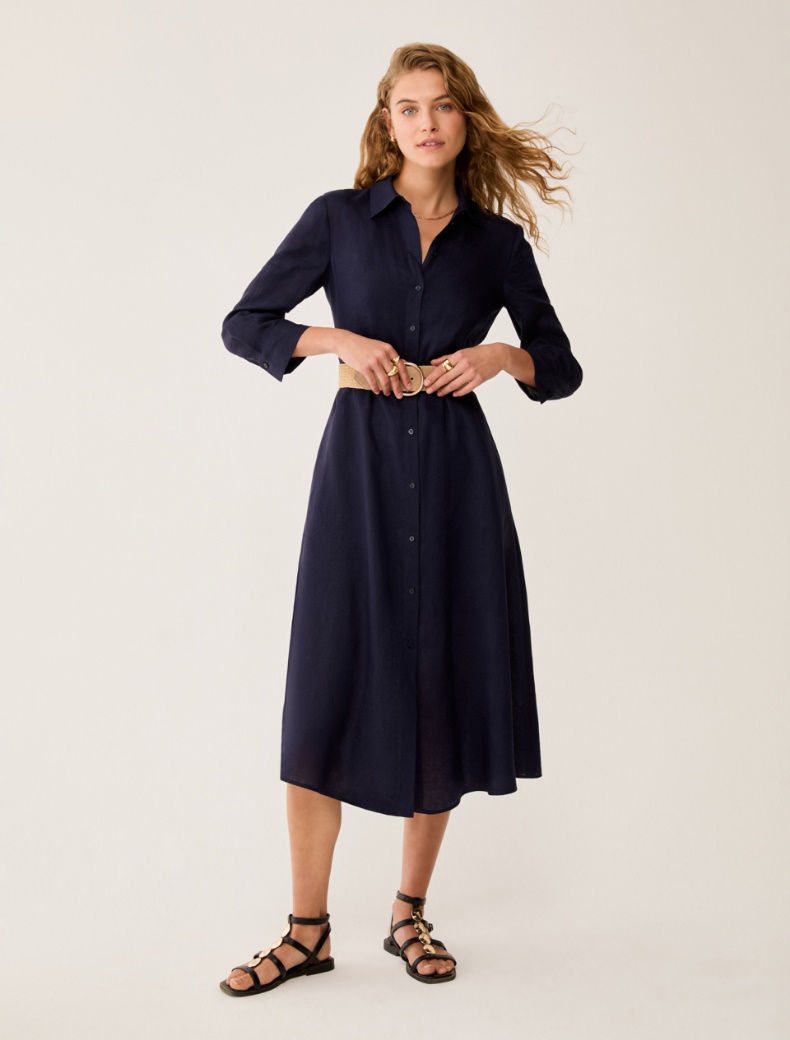 Pure linen midi shirt dress - NAVY - pennyblack