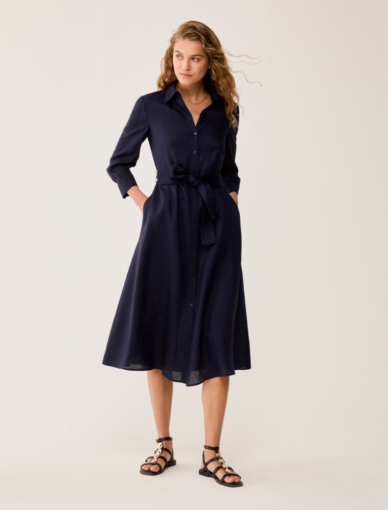 Pure linen midi shirt dress - NAVY - pennyblack