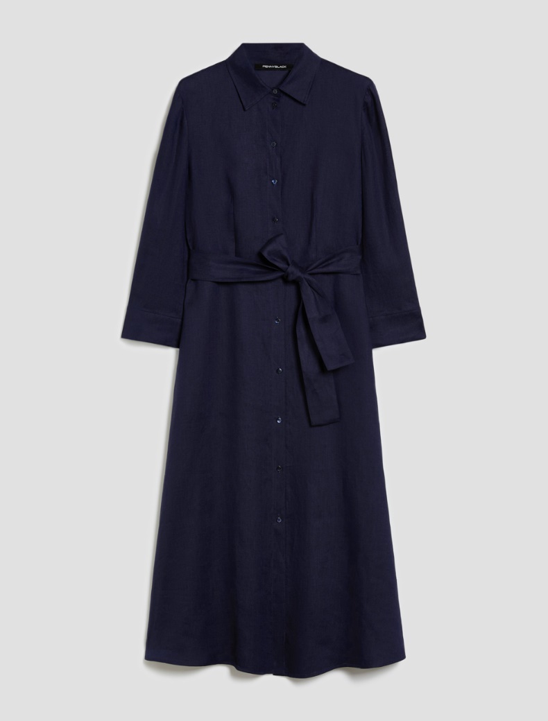 Pure linen midi shirt dress - NAVY - pennyblack