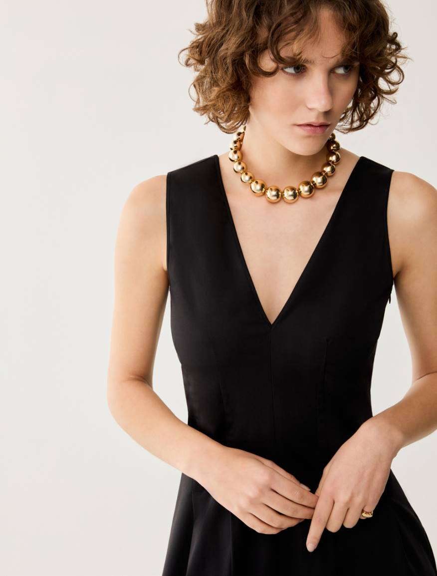 Fit & flare dress in matte satin - BLACK - Pennyblack - 4