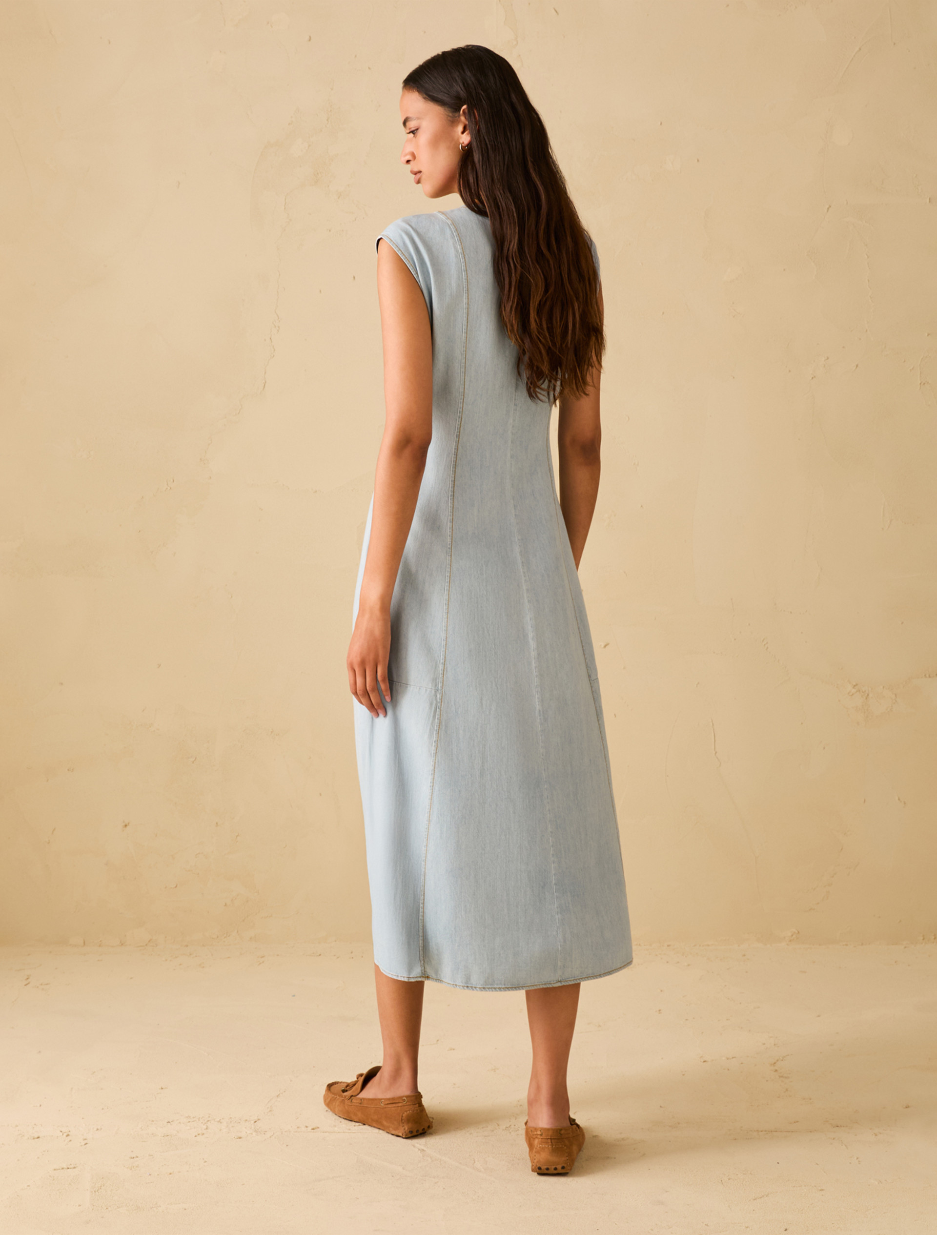 Lightweight denim midi dress - LIGHT BLUE - pennyblack