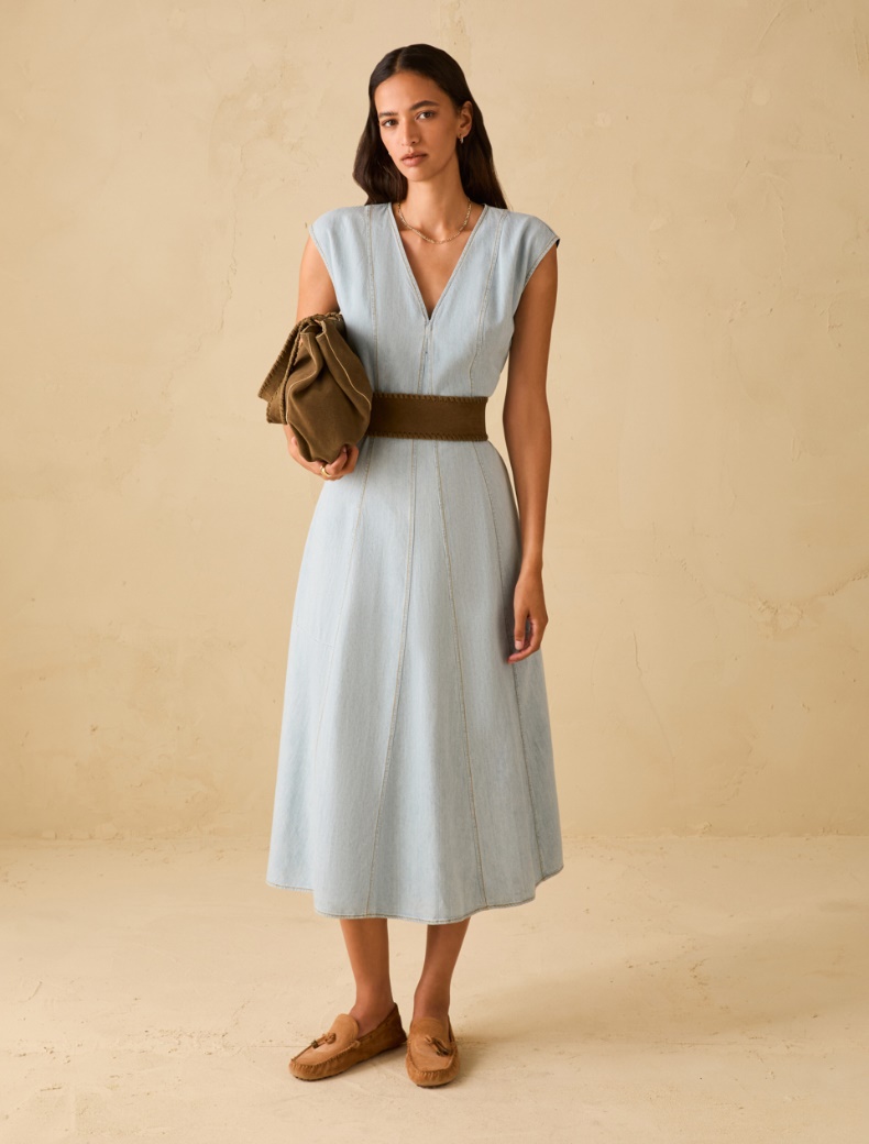 Lightweight denim midi dress - LIGHT BLUE - pennyblack