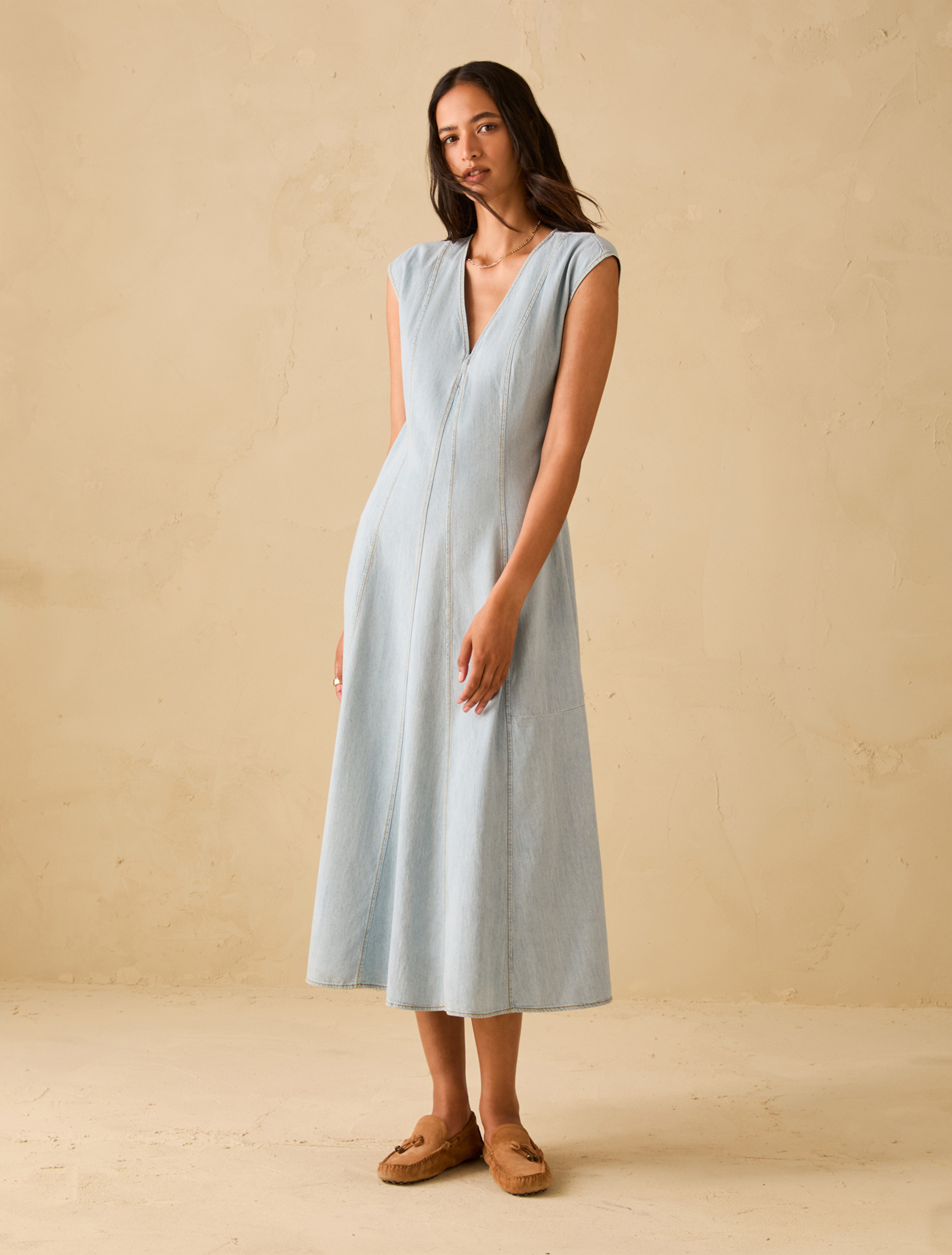 Lightweight denim midi dress - LIGHT BLUE - pennyblack