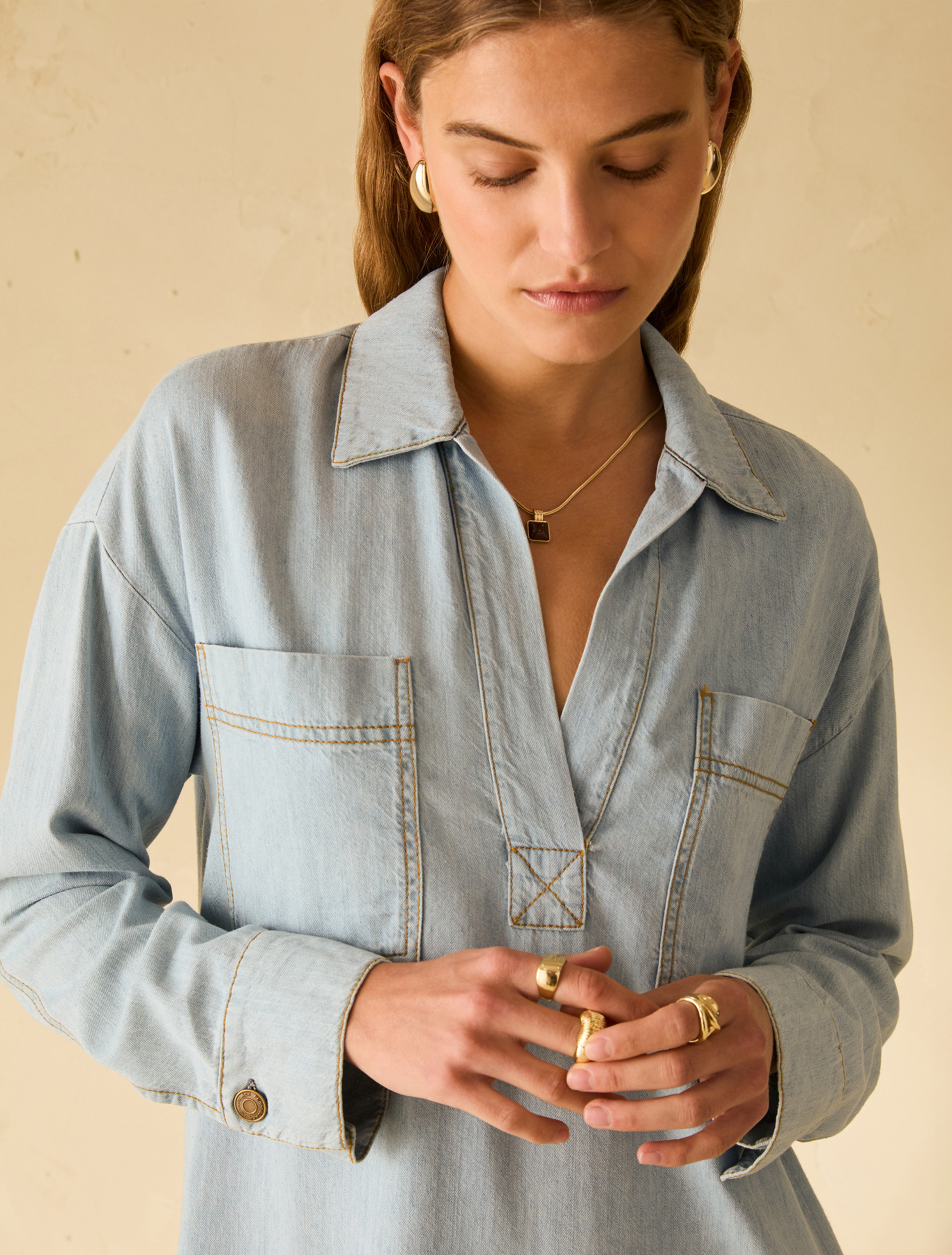 Tunic dress in lightweight denim - LIGHT BLUE - pennyblack