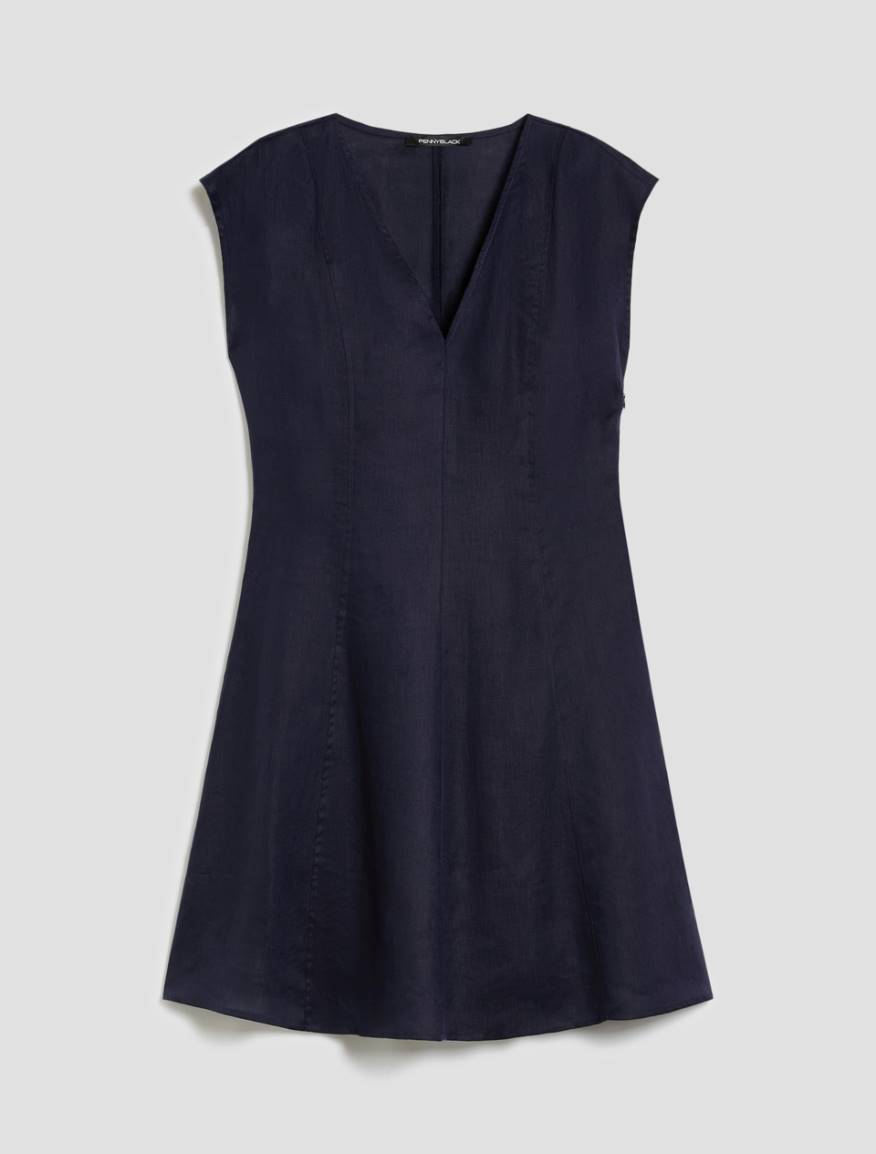 Fit & flare dress in pure linen - NAVY - Pennyblack - 2