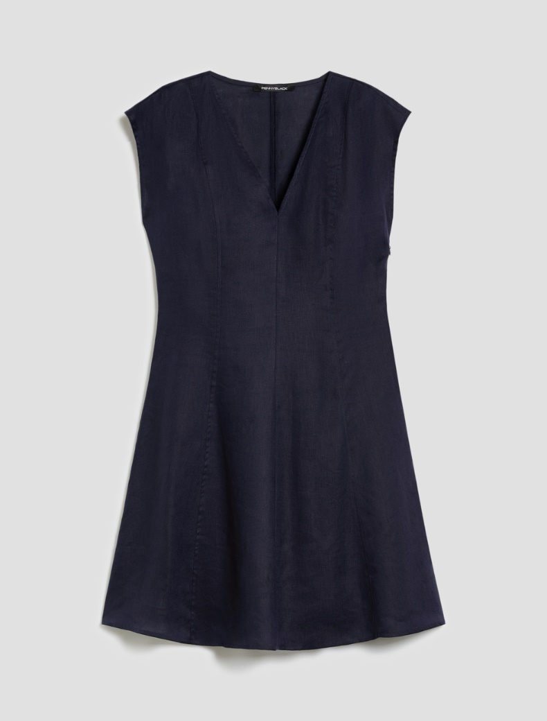 Fit & flare dress in pure linen - NAVY - pennyblack