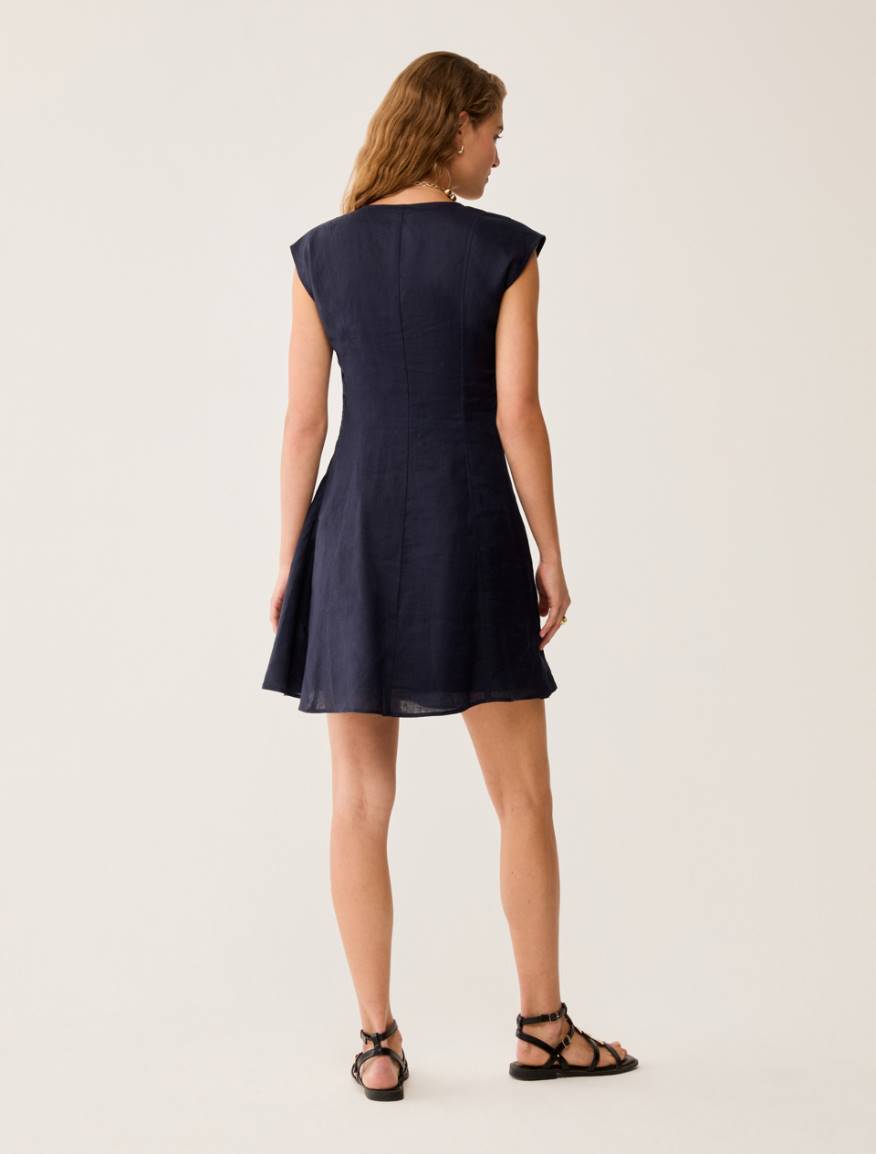 Fit & flare dress in pure linen - NAVY - Pennyblack - 3