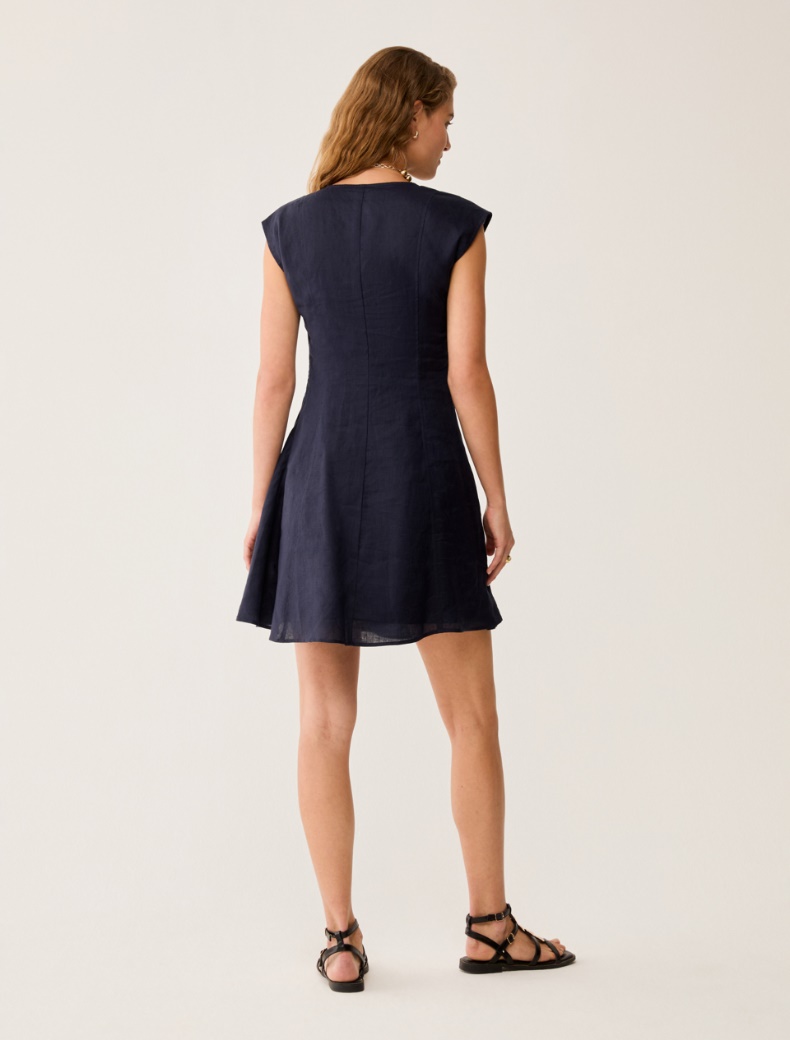 Fit & flare dress in pure linen - NAVY - pennyblack