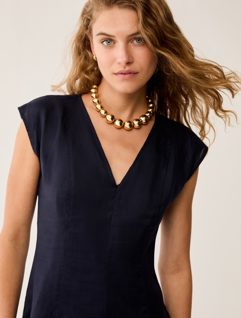 Fit & flare dress in pure linen - NAVY - pennyblack