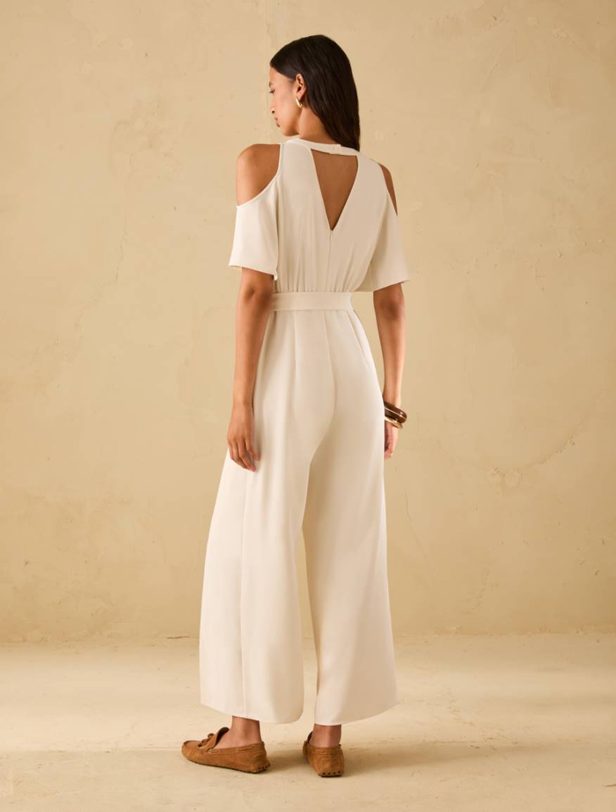 Cut-out jumpsuit in sablé fabric - IVORY - Pennyblack - 3