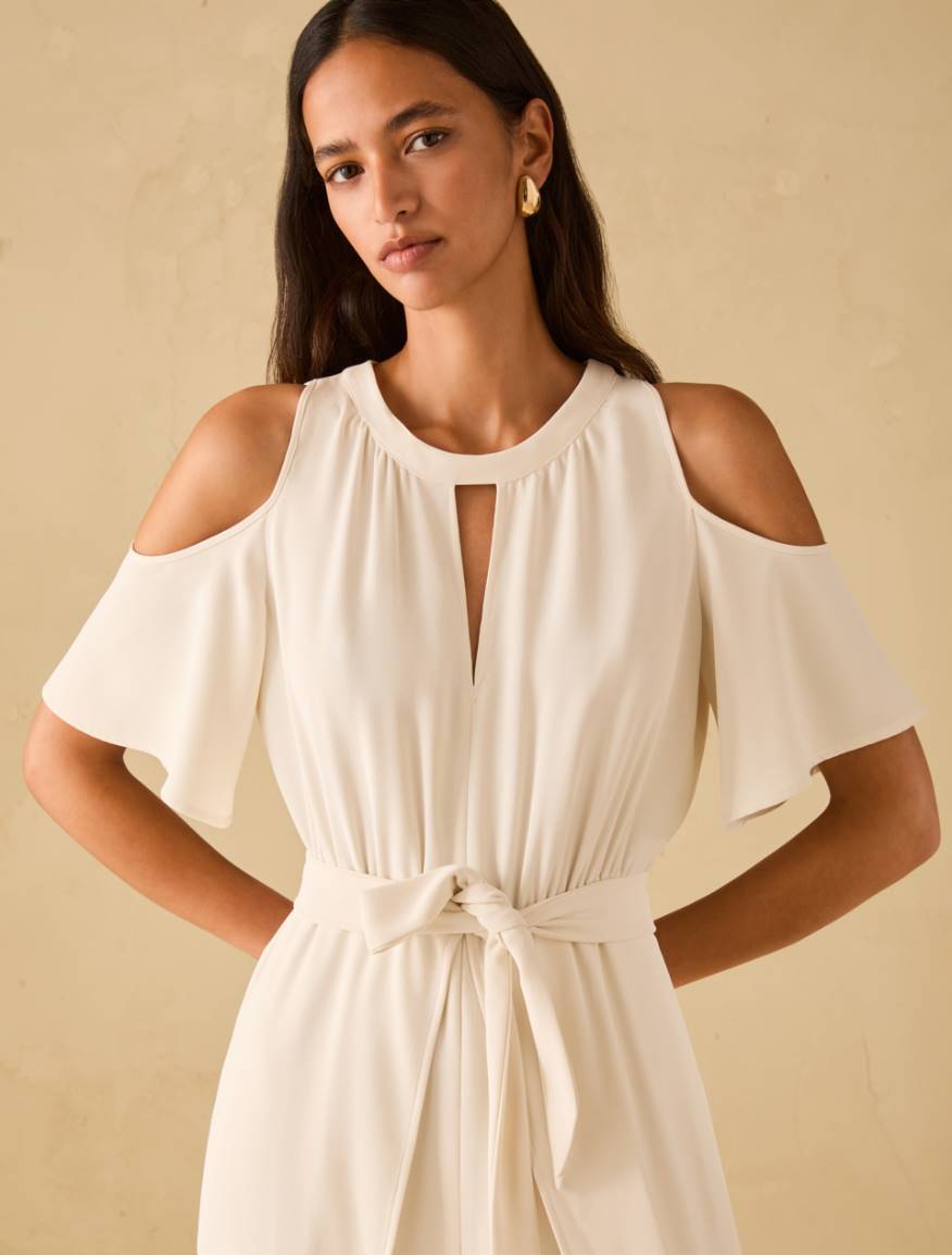 Cut-out jumpsuit in sablé fabric - IVORY - Pennyblack - 4