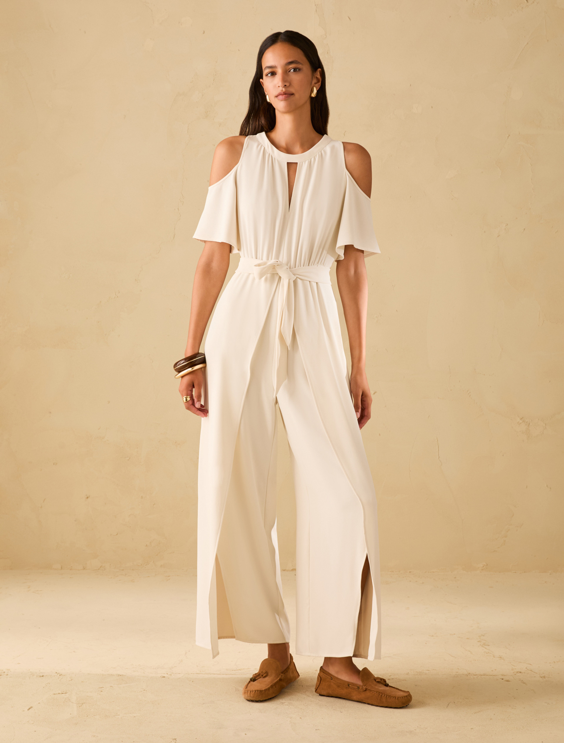 Cut-out jumpsuit in sablé fabric - IVORY - pennyblack