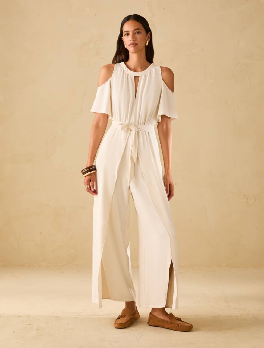 Cut-out jumpsuit in sablé fabric - IVORY - Pennyblack