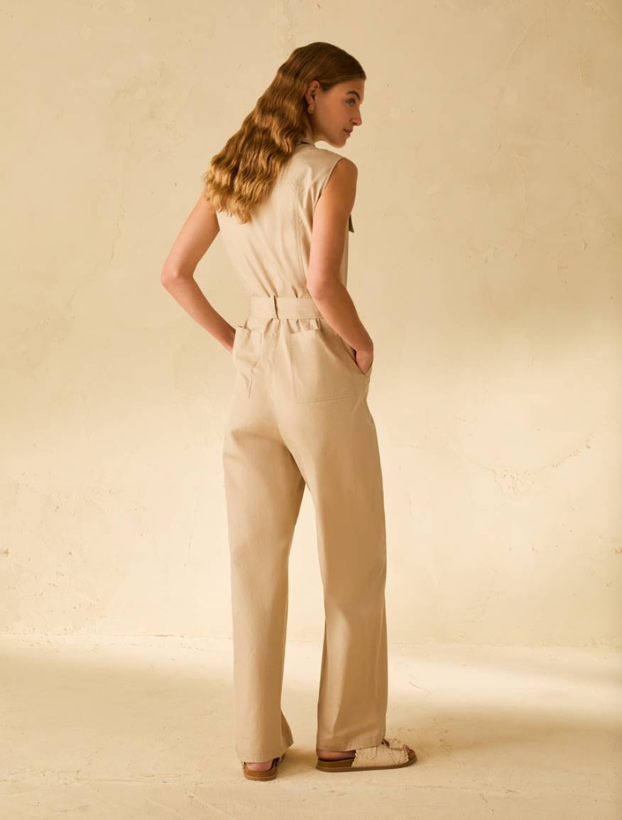 Cotton poplin jumpsuit - NATURAL - Pennyblack - 3