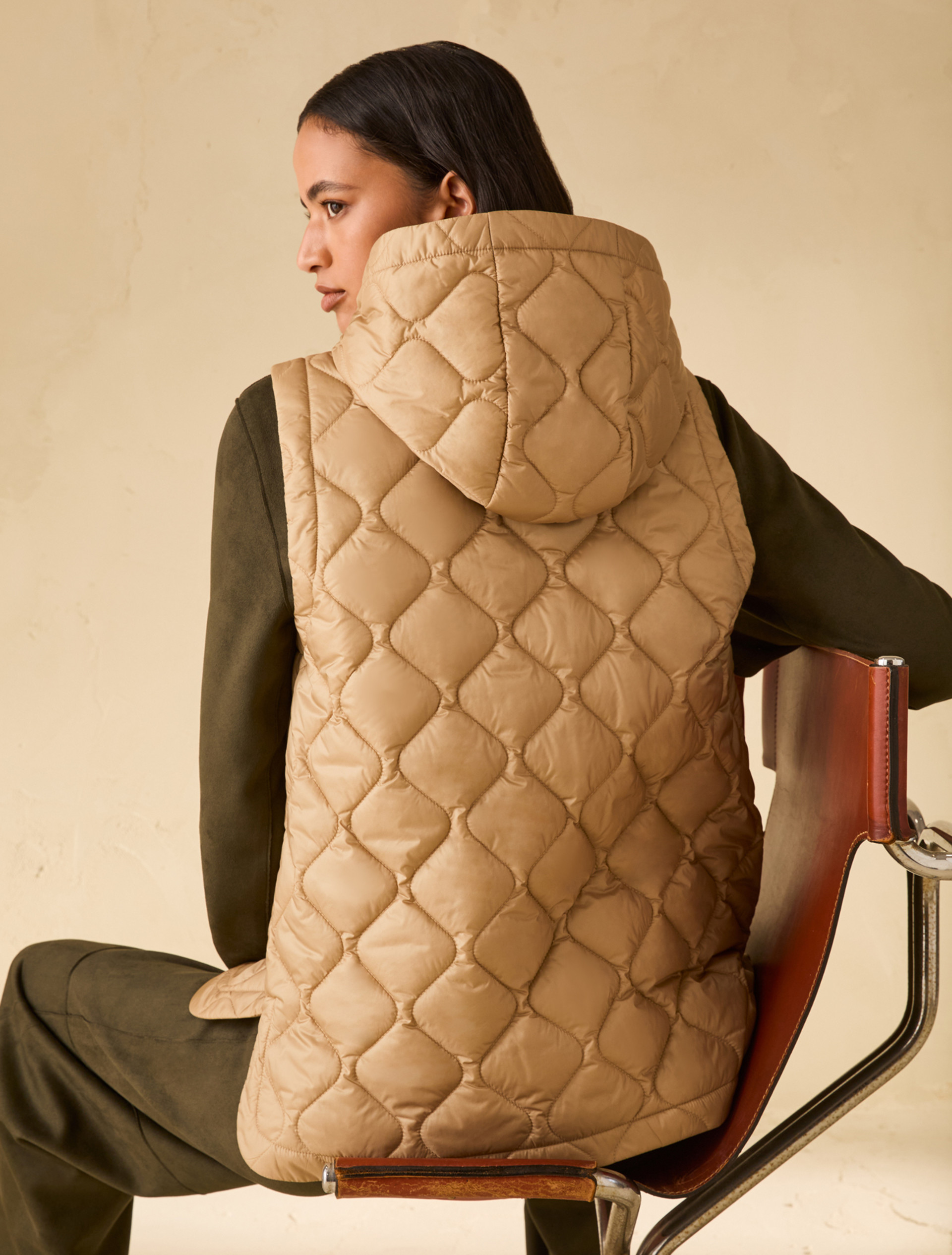 Hooded padded gilet - CAMEL - pennyblack