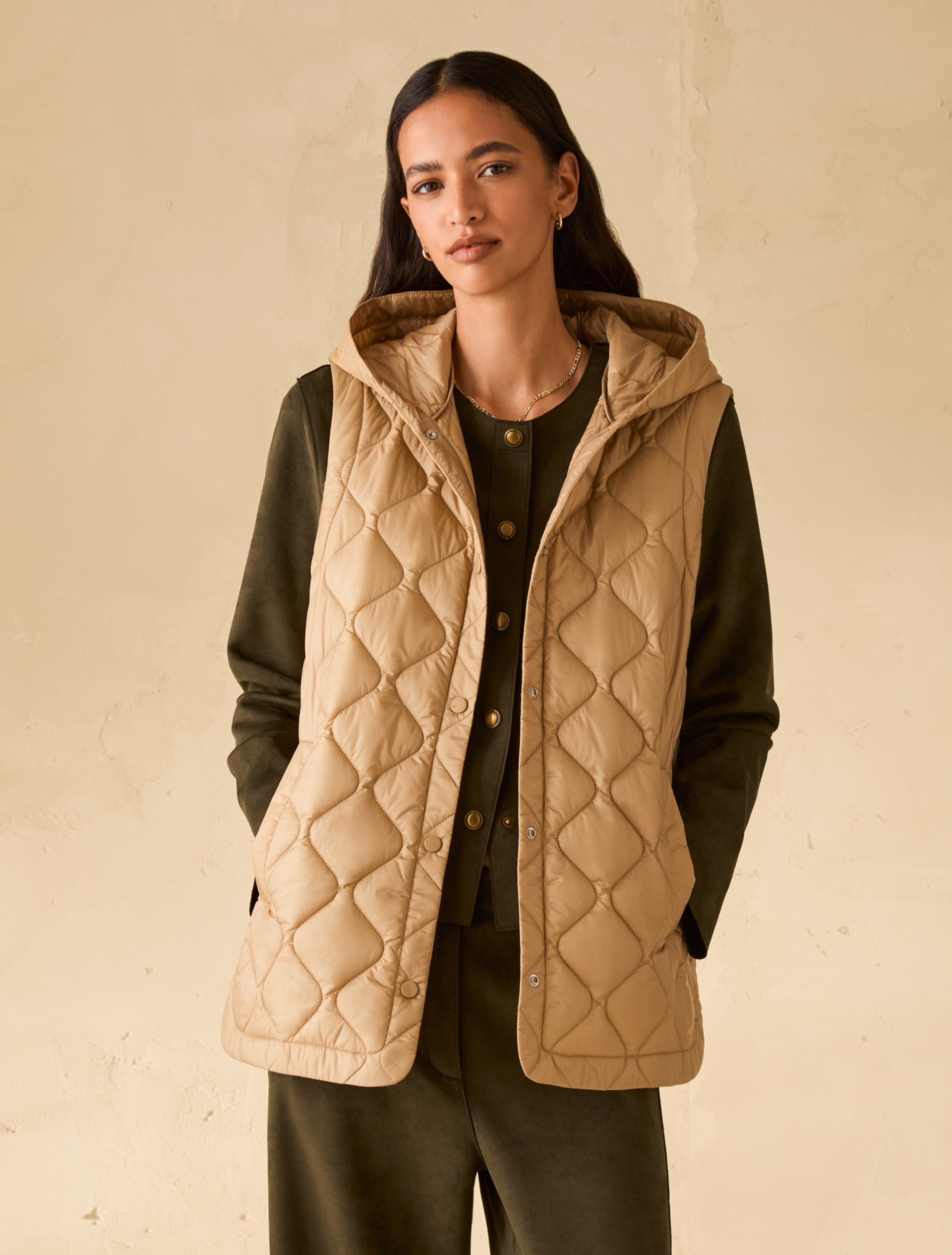 Hooded padded gilet - CAMEL - pennyblack