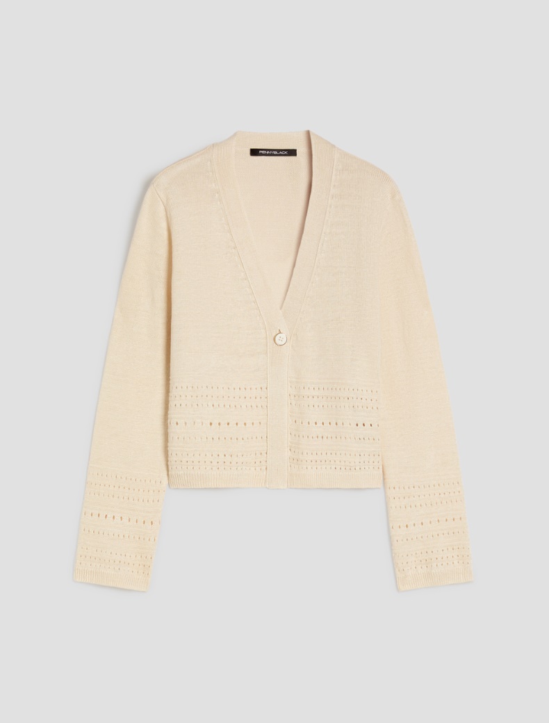 Pure linen openwork cardigan - IVORY - pennyblack