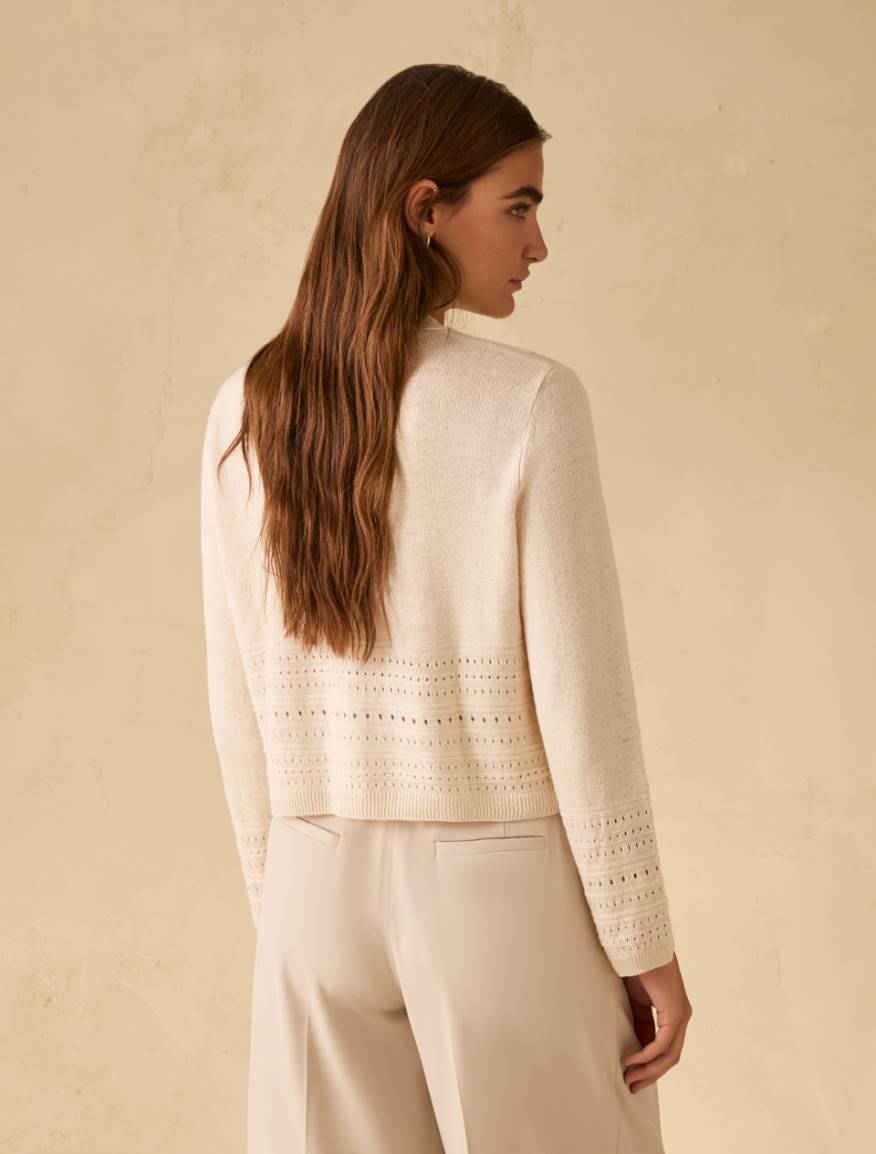 Pure linen openwork cardigan - IVORY - Pennyblack - 3
