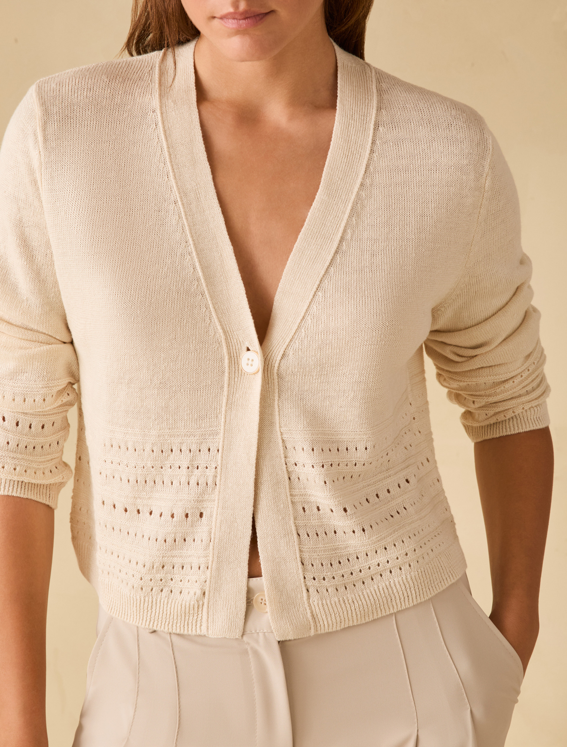 Pure linen openwork cardigan - IVORY - pennyblack