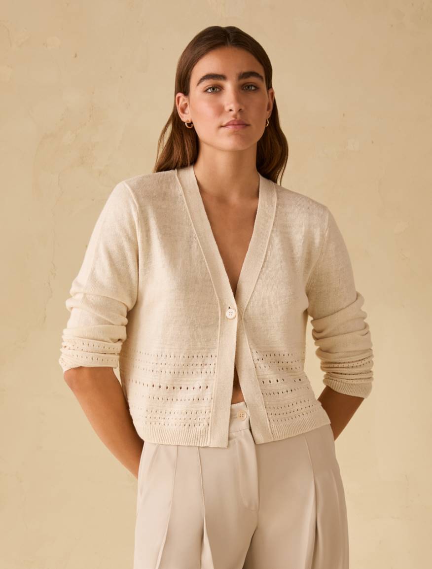 Pure linen openwork cardigan - IVORY - Pennyblack