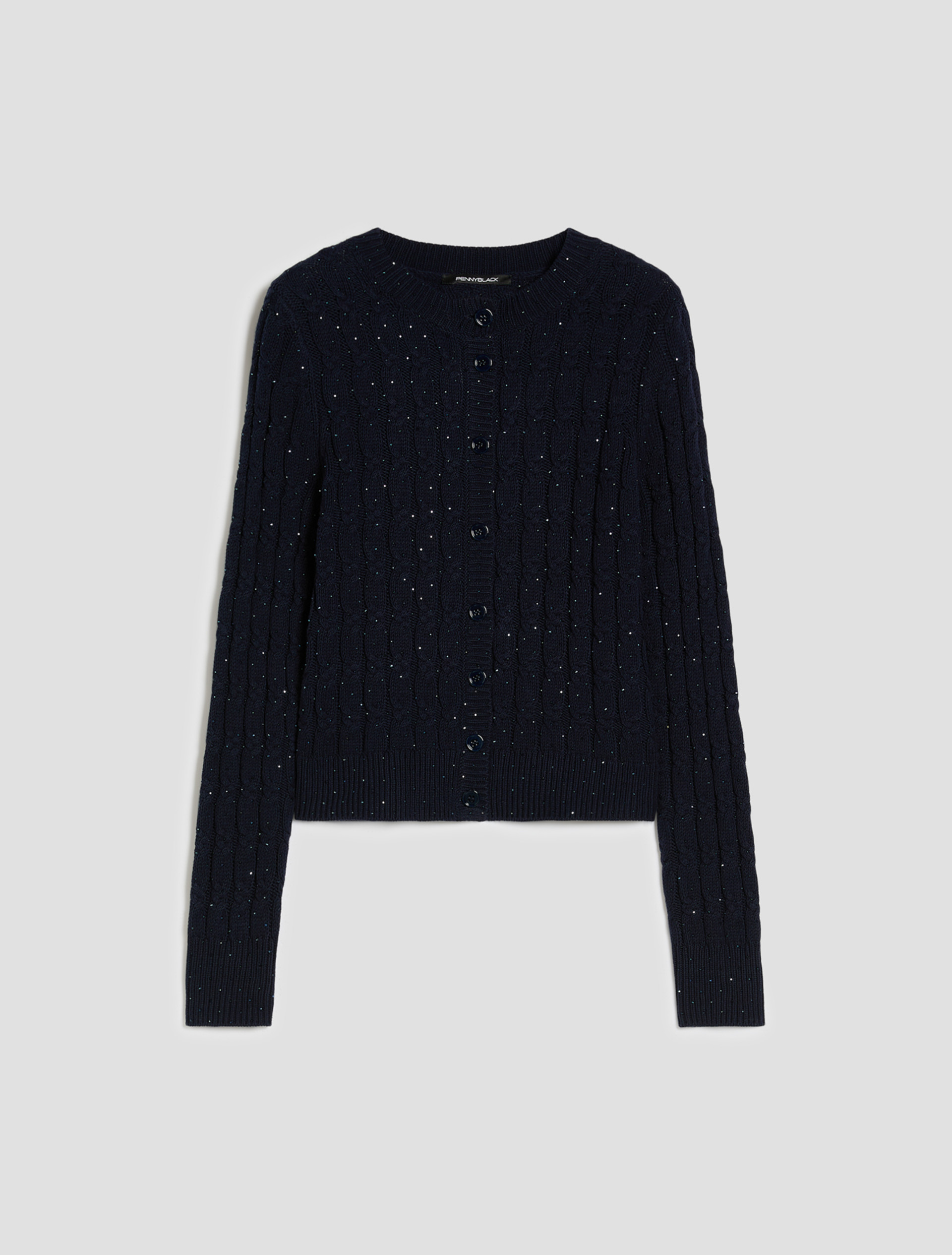 Cable-knit cardigan with rhinestone detail - NAVY - pennyblack