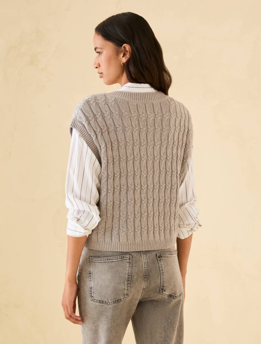 Cable-knit gilet with micro-rhinestone detail - GREY - Pennyblack - 3