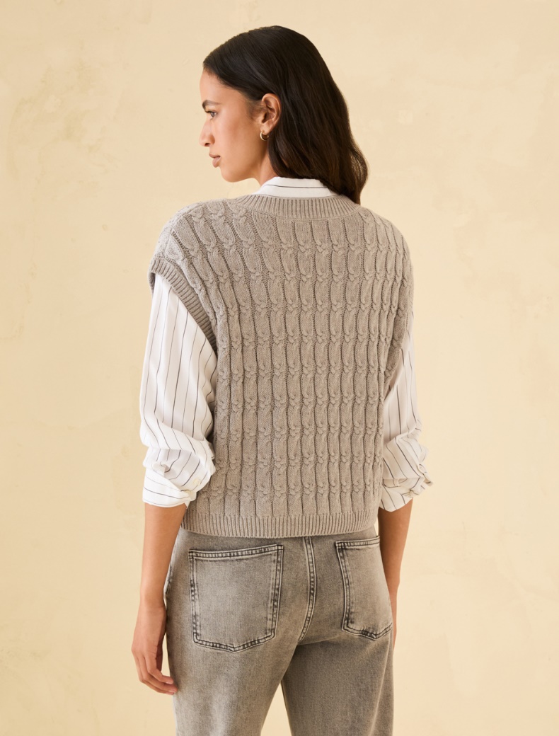 Cable-knit gilet with micro-rhinestone detail - GREY - pennyblack