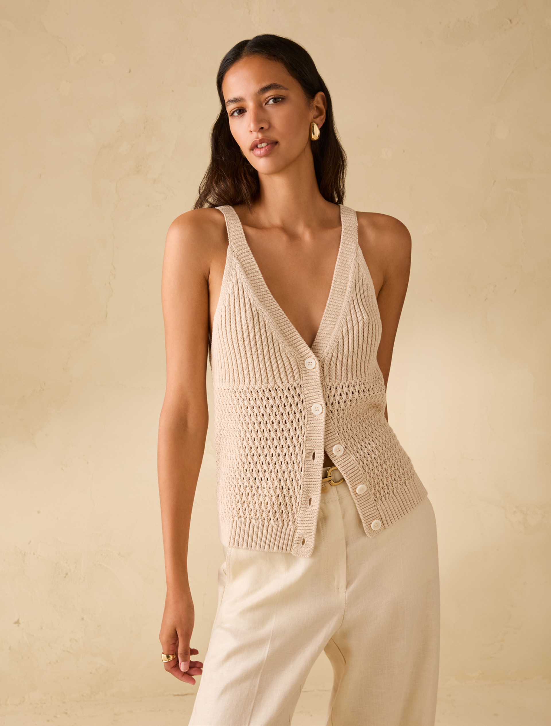 Mesh and ribbed knit vest - ROPE - pennyblack