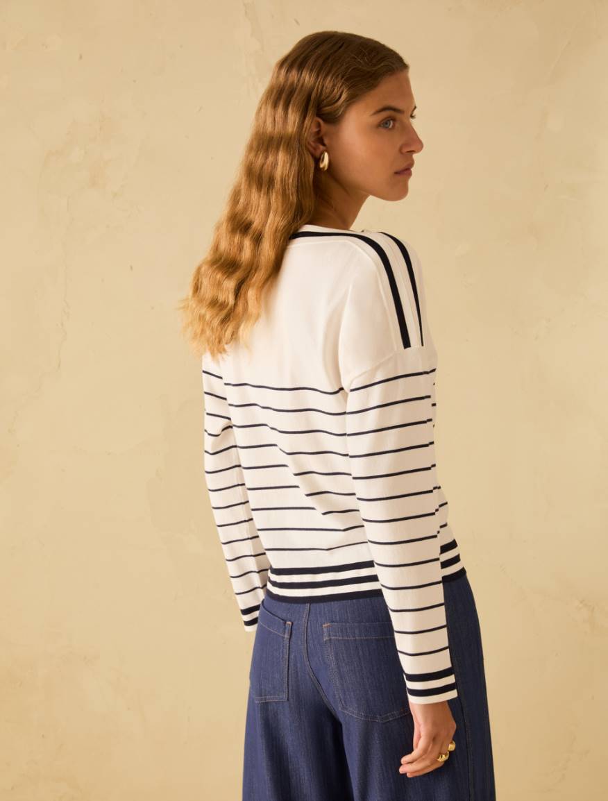 Stretch knit sailor-stripe sweater - IVORY - Pennyblack - 3