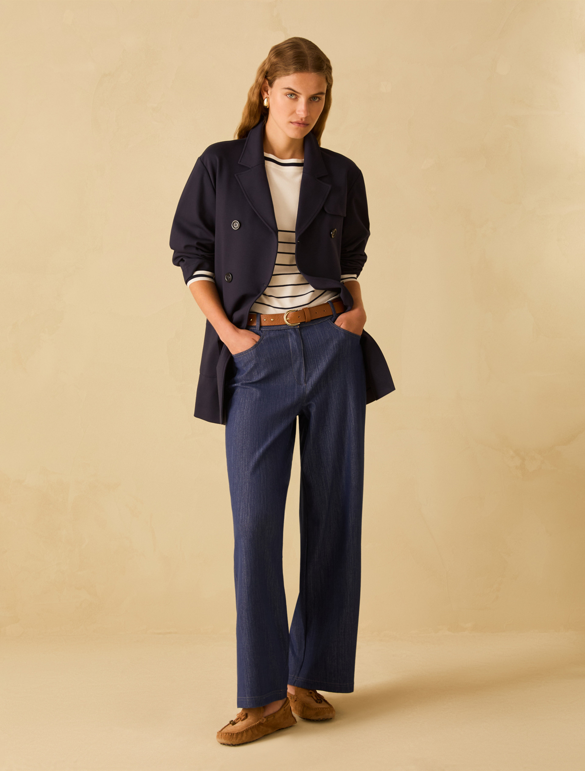 Stretch knit sailor-stripe sweater - IVORY - pennyblack