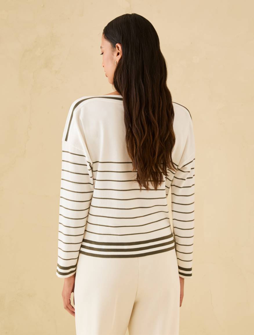 Stretch knit sailor-stripe sweater - IVORY - Pennyblack - 3