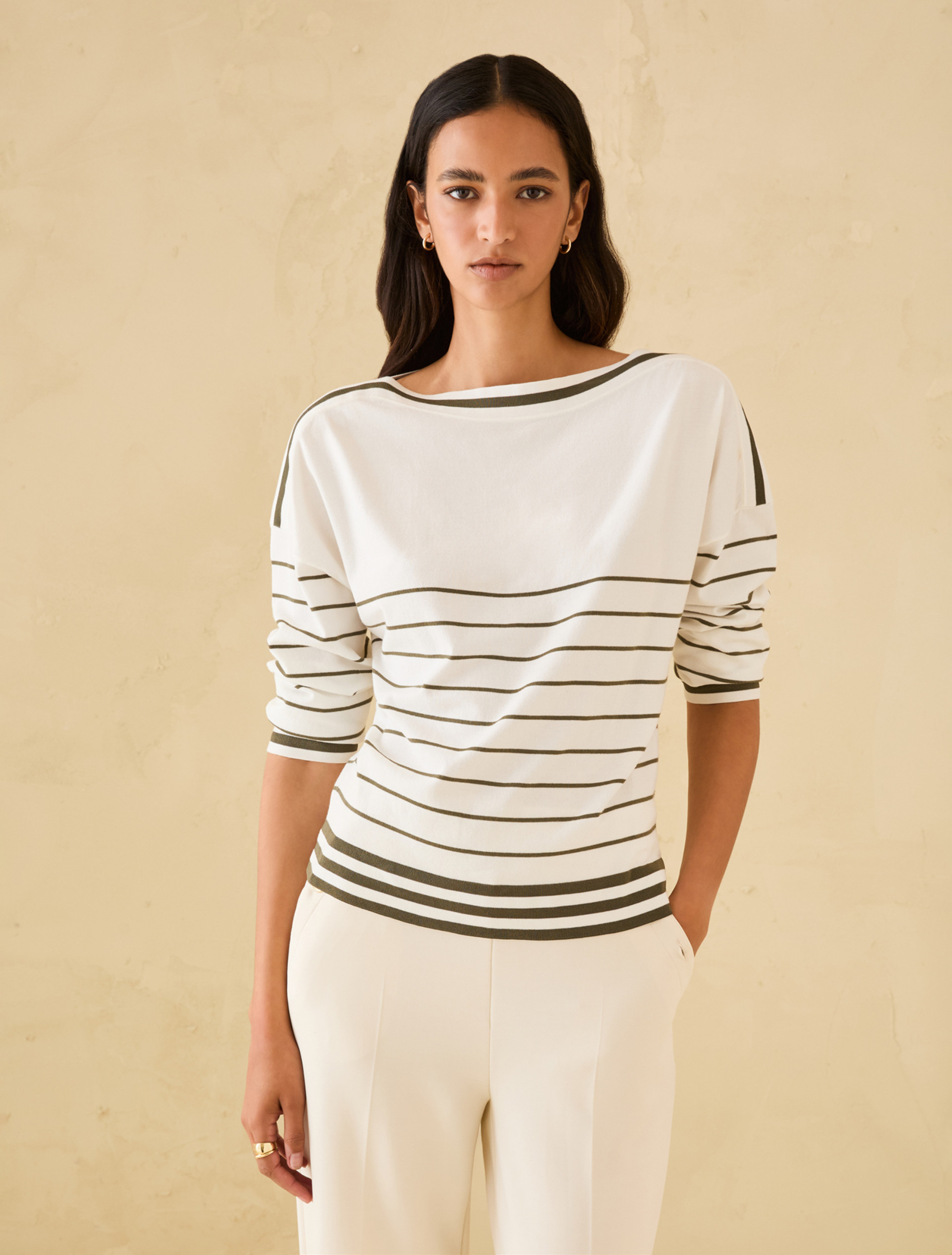 Stretch knit sailor-stripe sweater - IVORY - pennyblack