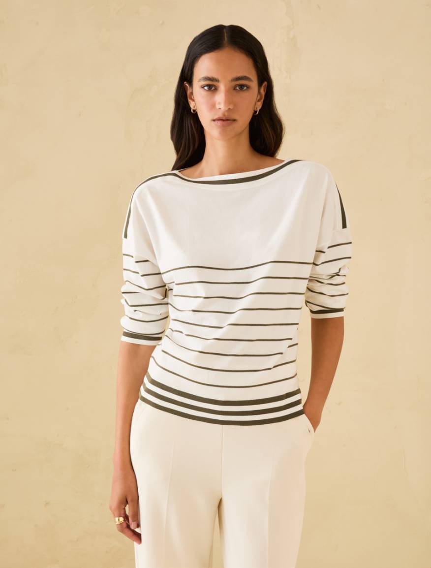 Stretch knit sailor-stripe sweater - IVORY - Pennyblack