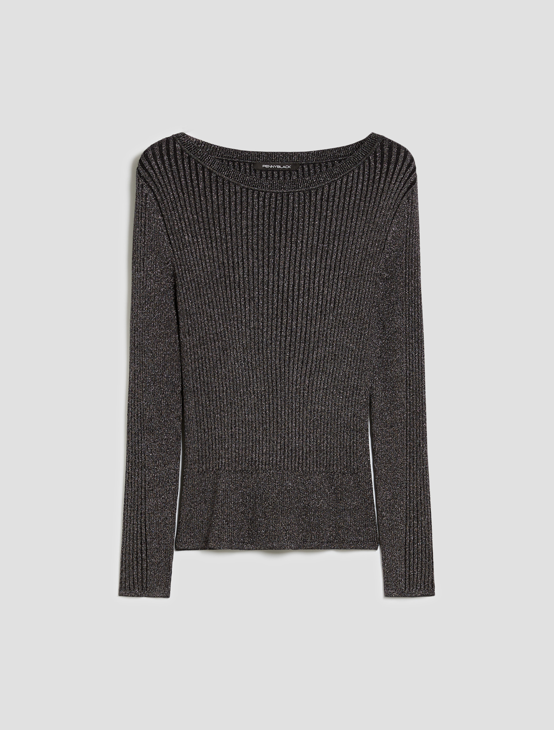 Fine rib-knit lamé sweater - BLACK - pennyblack