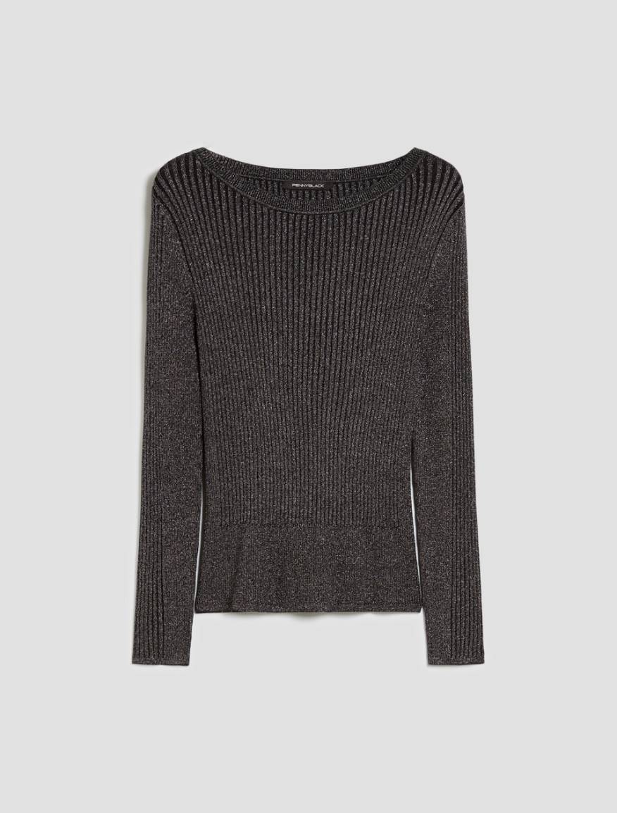 Fine rib-knit lamé sweater - BLACK - Pennyblack - 2