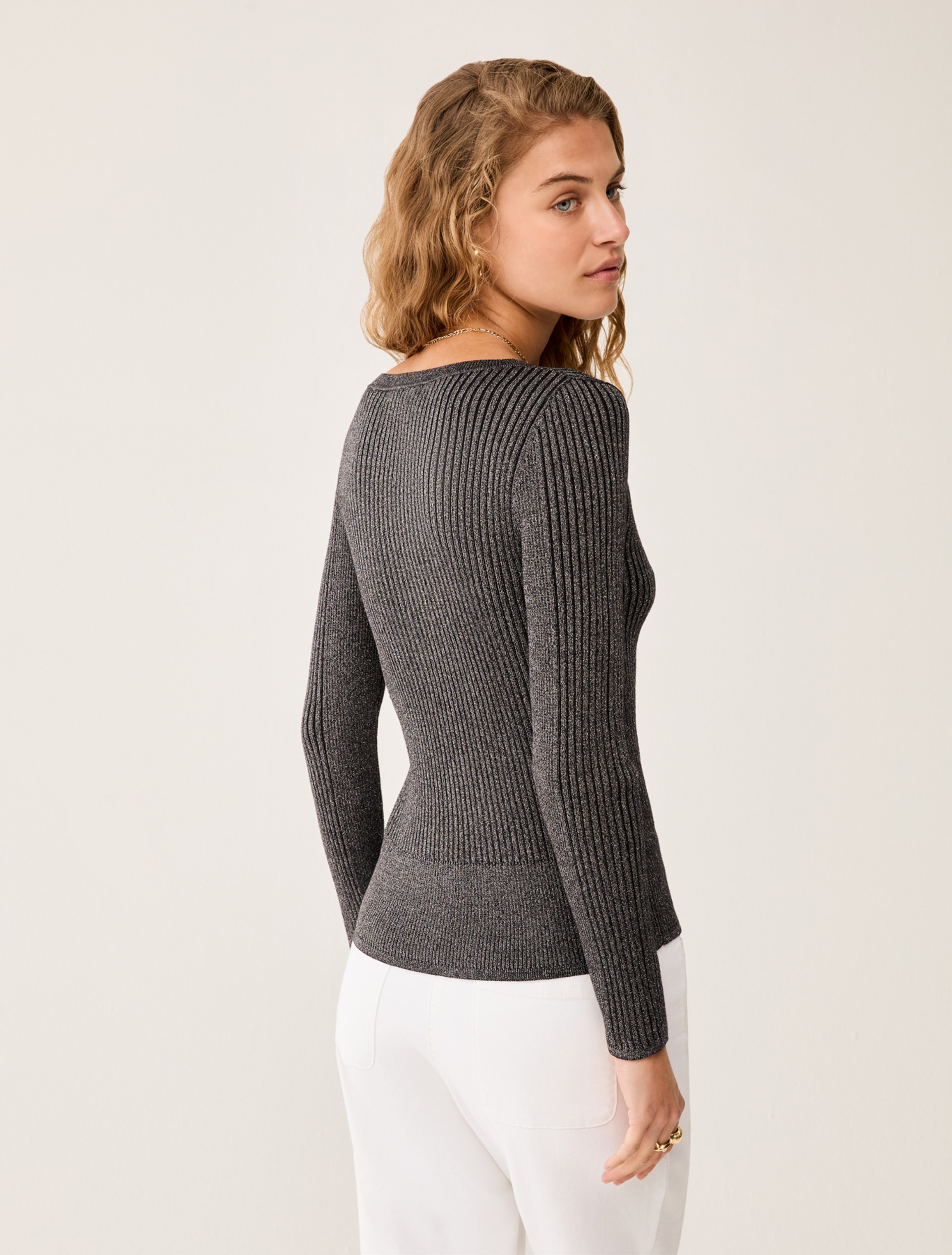 Fine rib-knit lamé sweater - BLACK - pennyblack