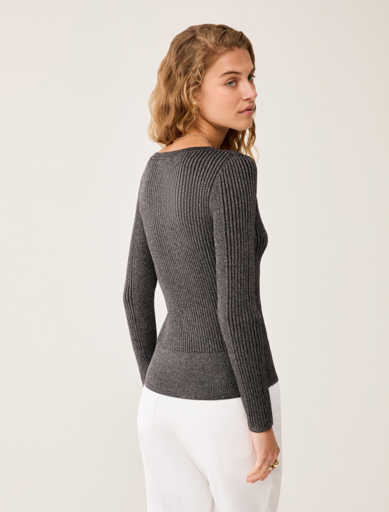 Fine rib-knit lamé sweater - BLACK - pennyblack