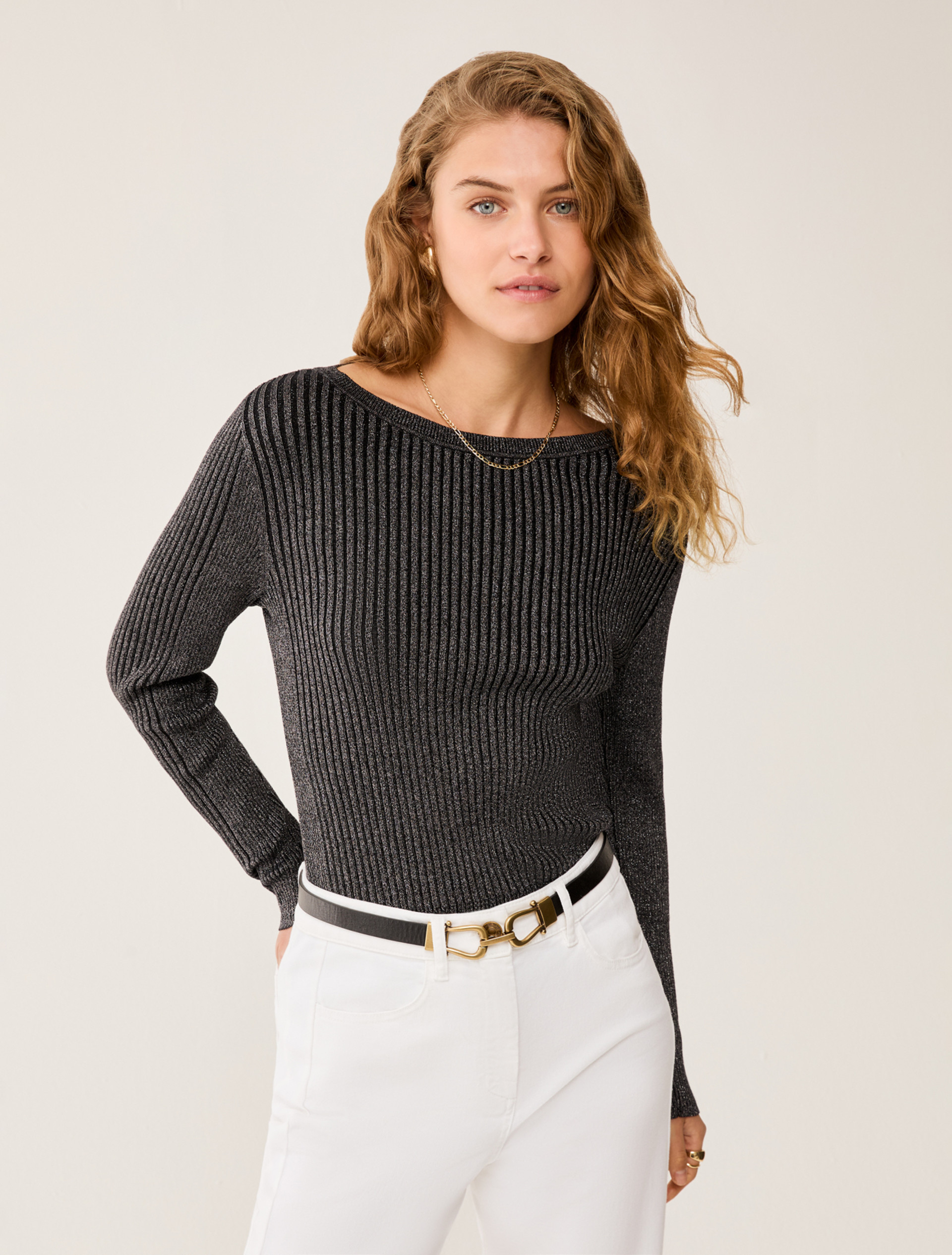 Fine rib-knit lamé sweater - BLACK - pennyblack