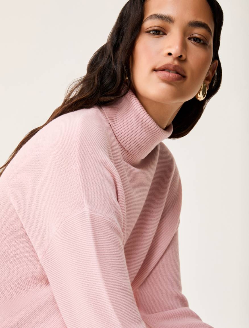 Lightweight pure wool polo-neck sweater - PINK - Pennyblack - 4