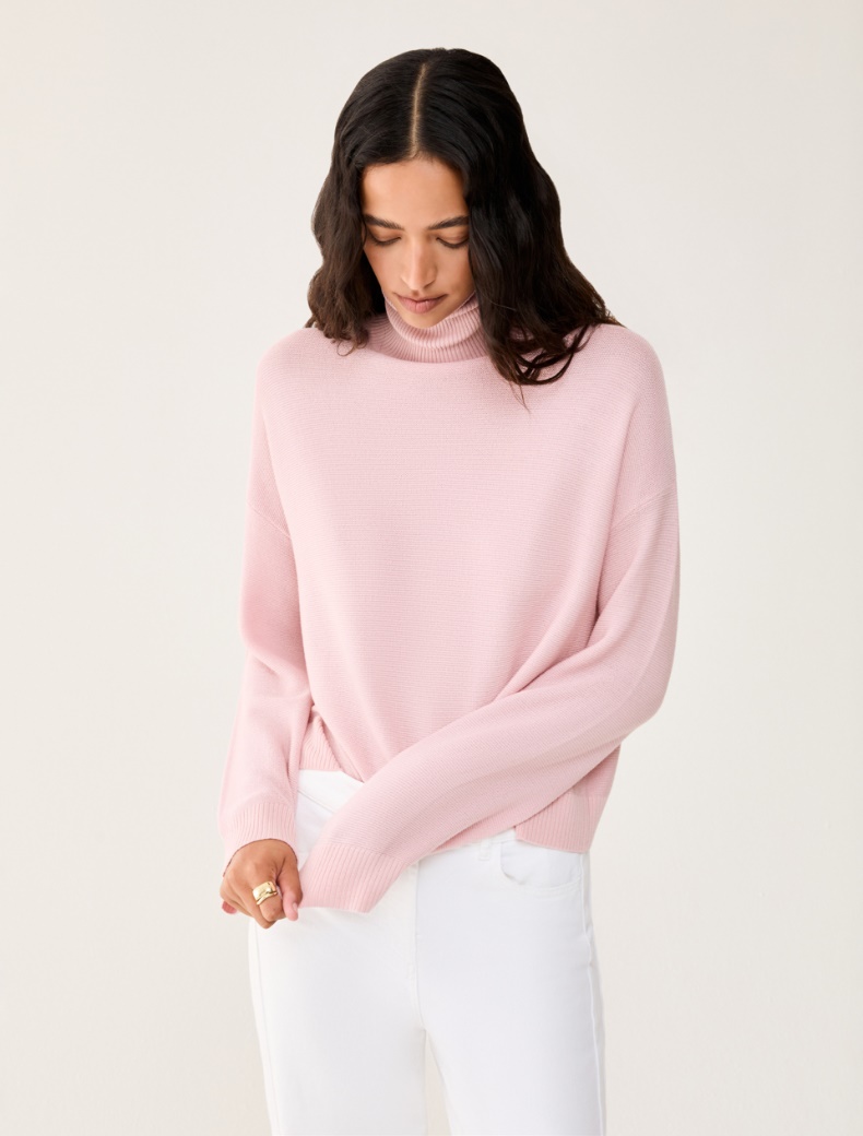 Lightweight pure wool polo-neck sweater - PINK - pennyblack