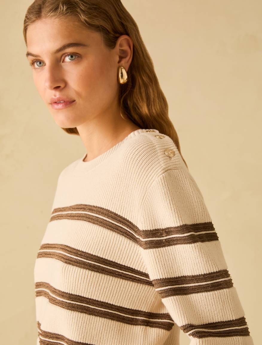Lamé sailor-striped sweater - VANILLA - Pennyblack - 4