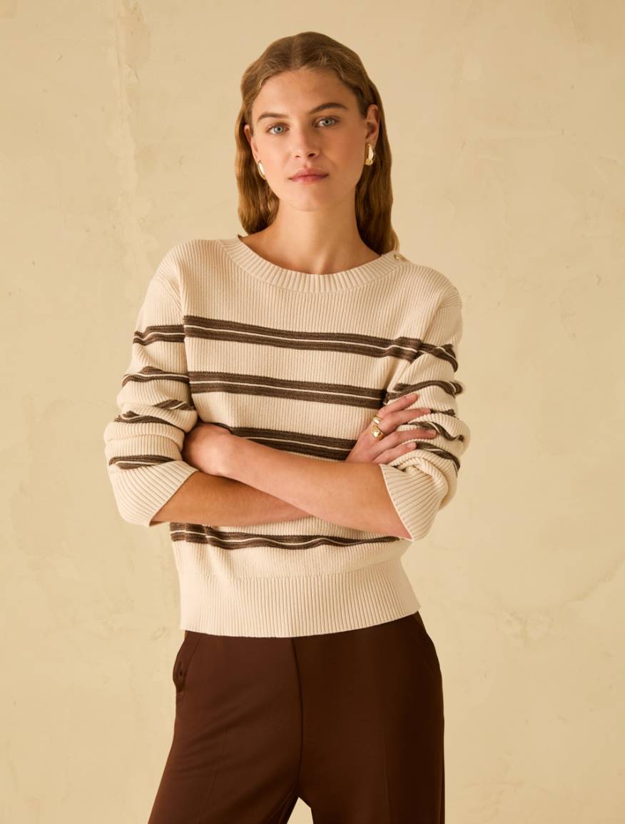 Lamé sailor-striped sweater - VANILLA - Pennyblack