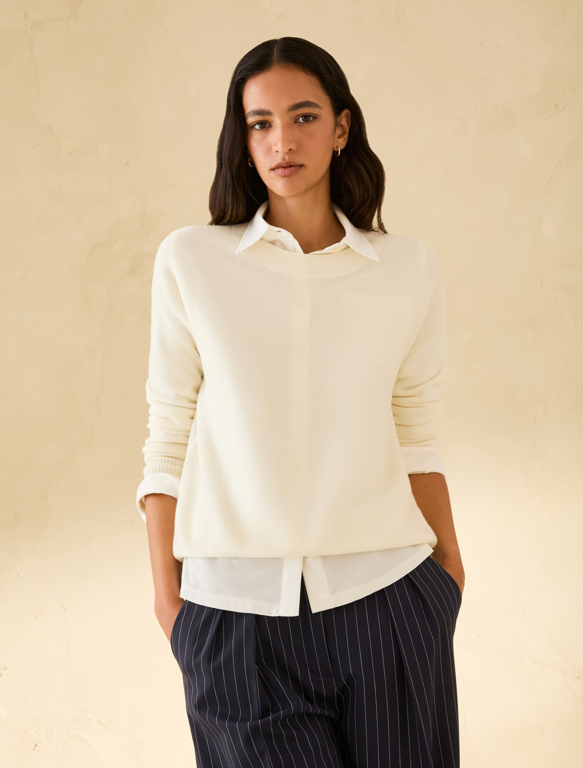 Lightweight wool crew-neck sweater - IVORY - pennyblack