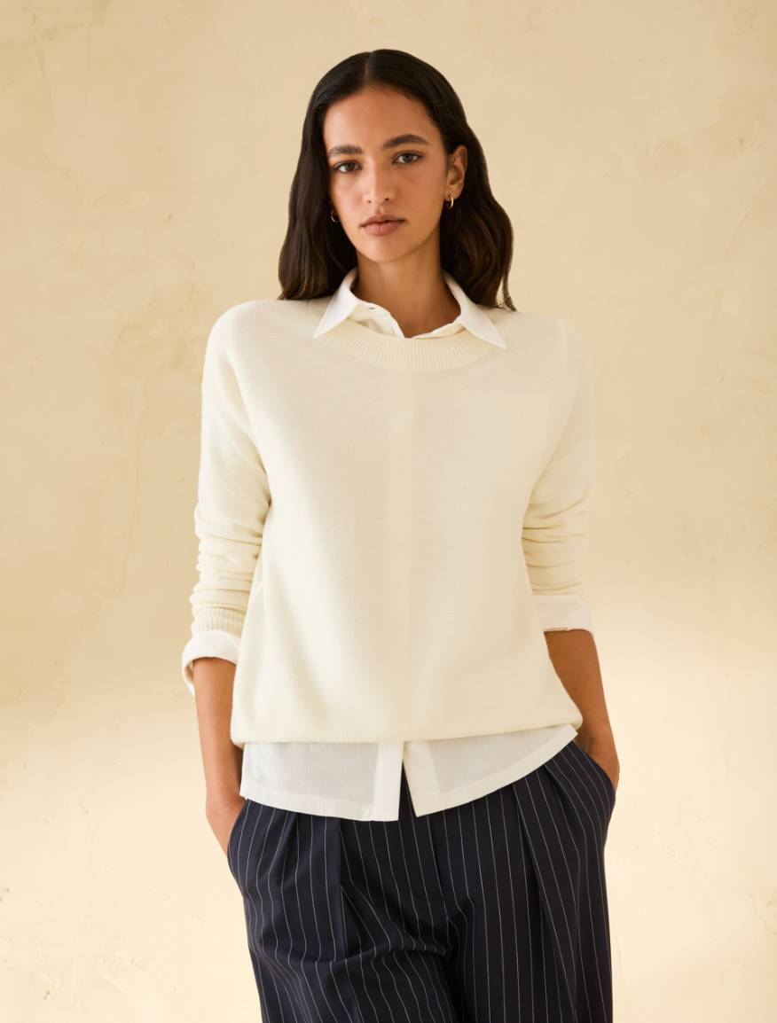Lightweight wool crew-neck sweater - IVORY - Pennyblack