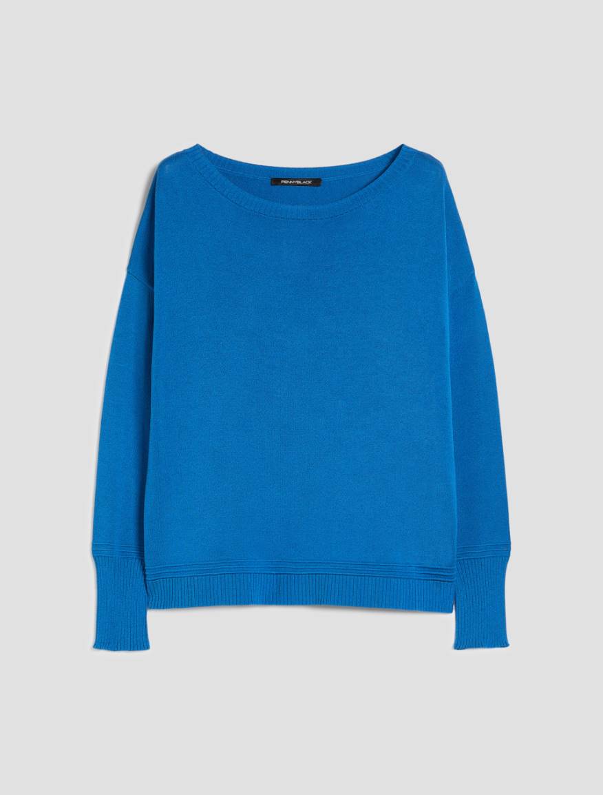 Cotton, silk and viscose jumper - CORNFLOWER BLUE - Pennyblack - 2