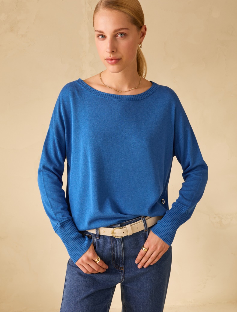 Cotton, silk and viscose jumper - CORNFLOWER BLUE - pennyblack
