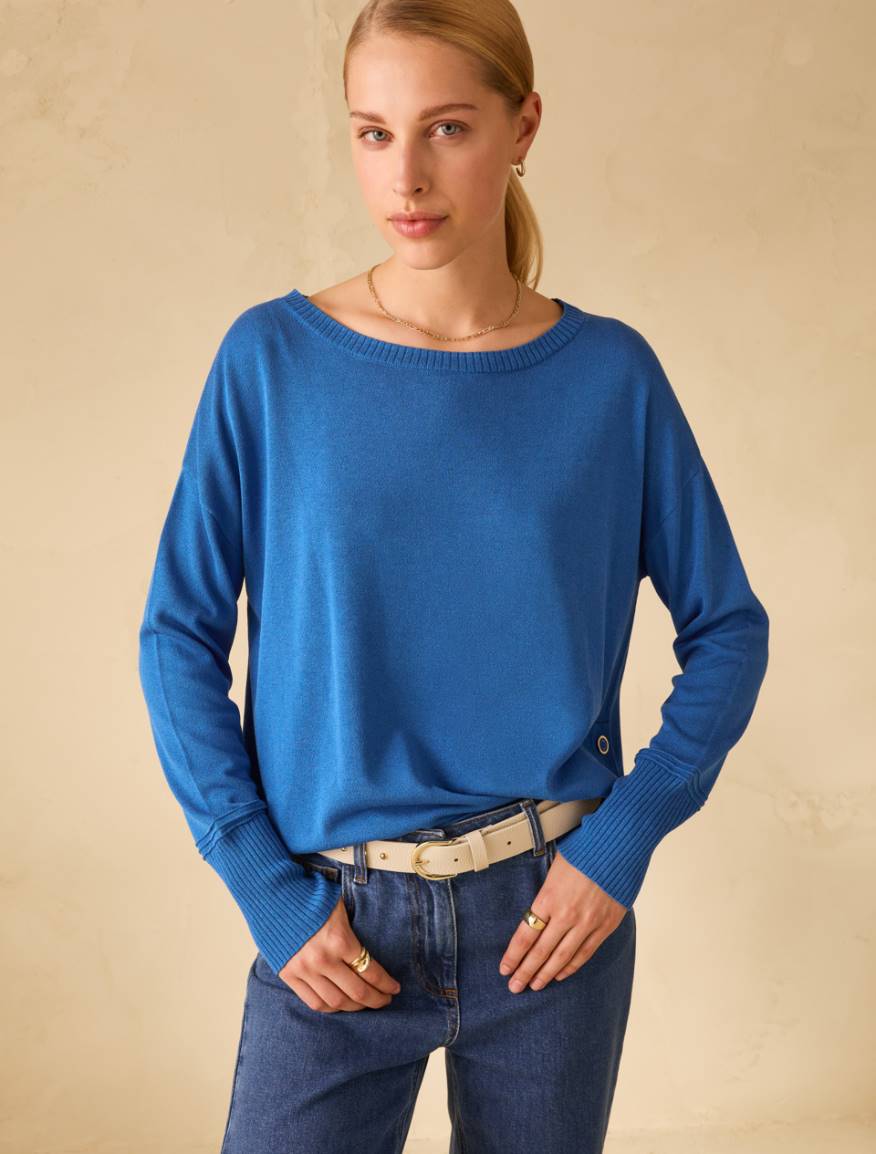 Cotton, silk and viscose jumper - CORNFLOWER BLUE - Pennyblack