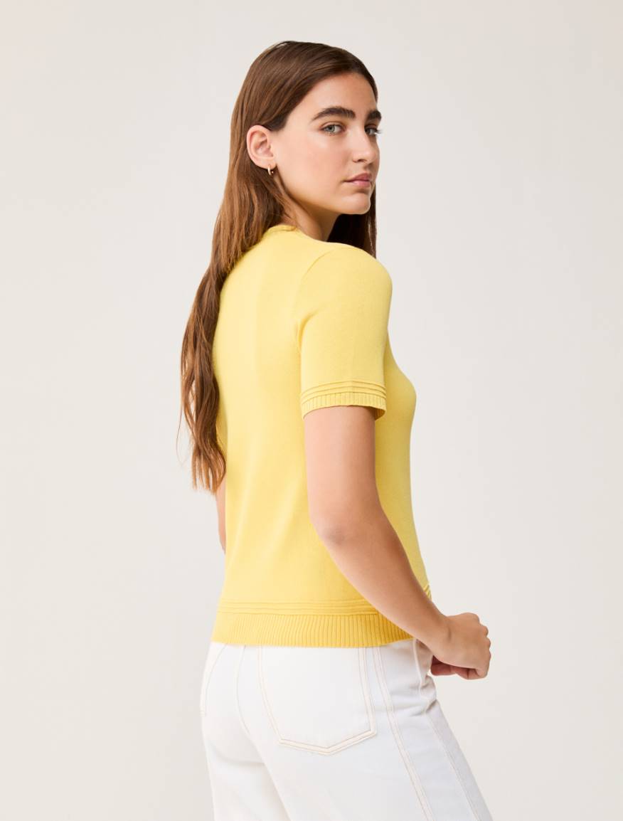 Cotton and silk blend T-shirt - YELLOW - Pennyblack - 3