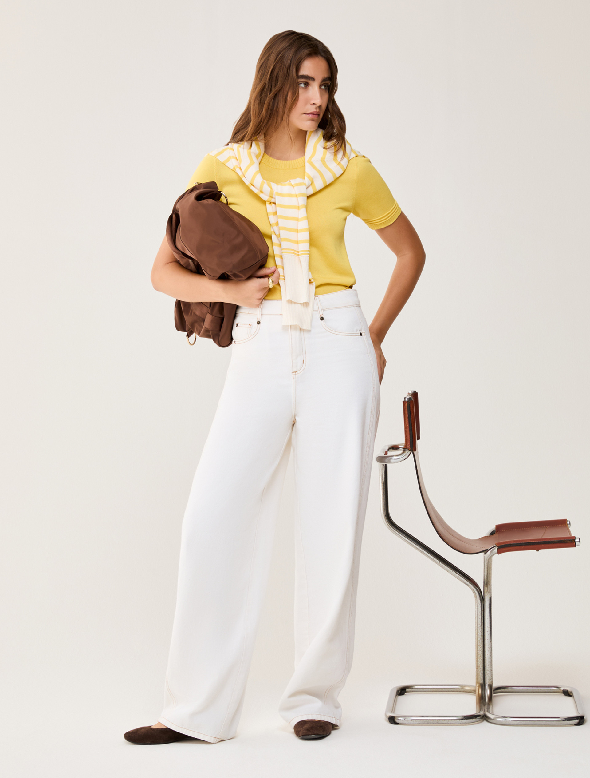 Cotton and silk blend T-shirt - YELLOW - pennyblack