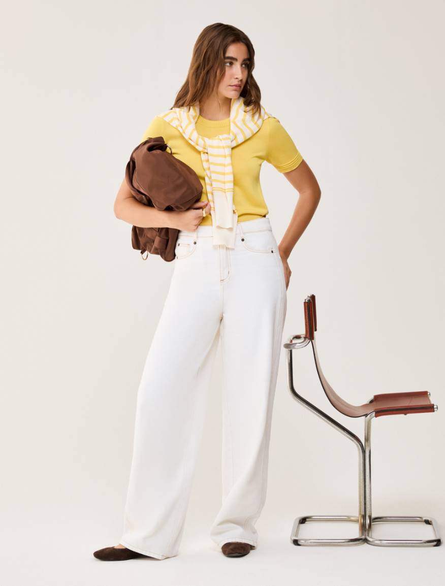 Cotton and silk blend T-shirt - YELLOW - Pennyblack - 5